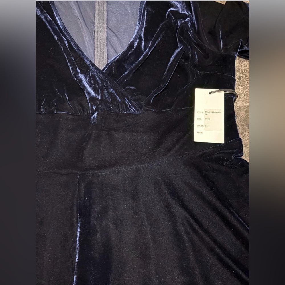 NWT Unique Vintage Velvet Navy Blue Dress 3X 20 Retro Holiday Glam Pinup Formal - Picture 4 of 6